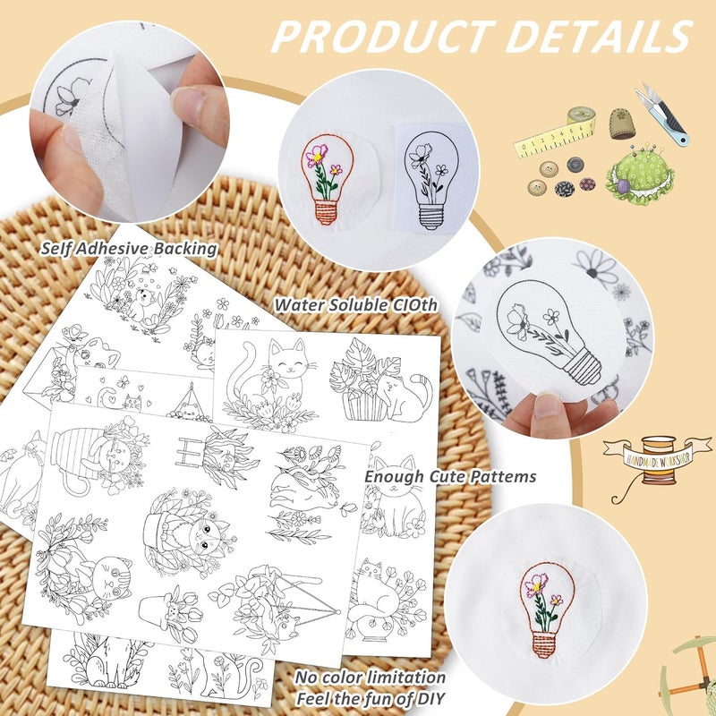 CRASHOT Water Soluble Stabilizer for Embroidery, Cat Stick & Stitch Embroidery Paper Wash Away, Plant Embroider Pattern, Hand Sewing for T-Shirt, Jean, Bag, Towel(4 Sheets) - Image 4